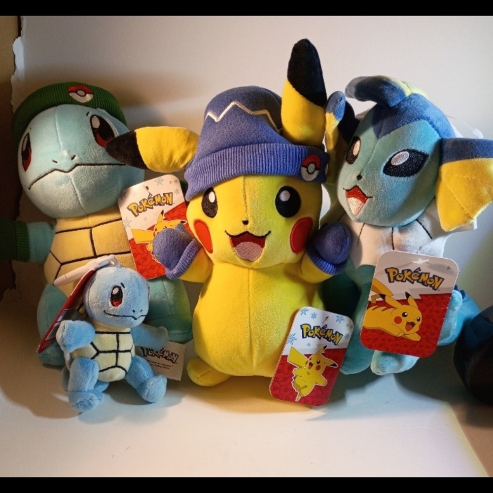 Pokemon Plush Toy Set - Pikachu, Squirtle, and Vaporeon